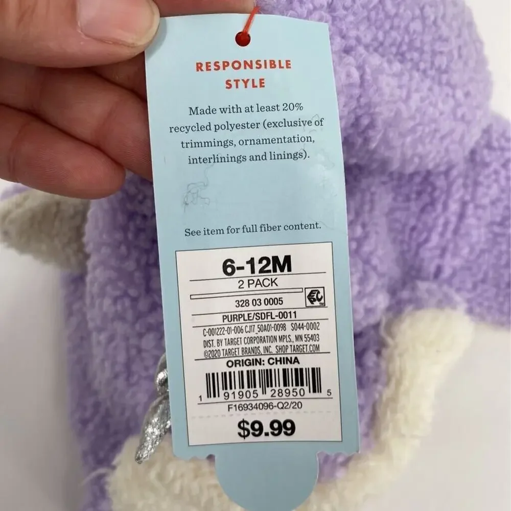 Cat & Jack Girls Baby Unicorn Beanie Purple Fleece Ear Flaps 6-12 Months New